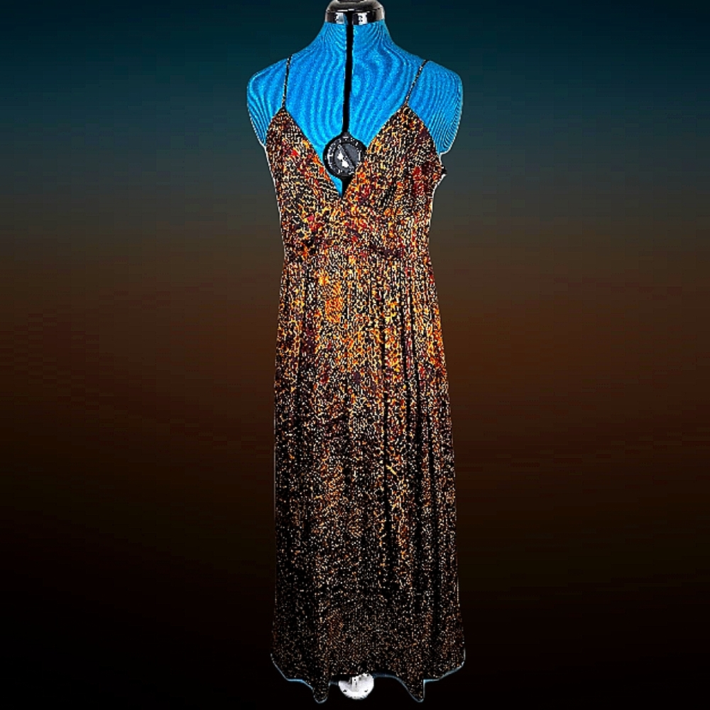 Charlie Brown- maxi dress, animal print , brown gold tones, spaghetti  straps